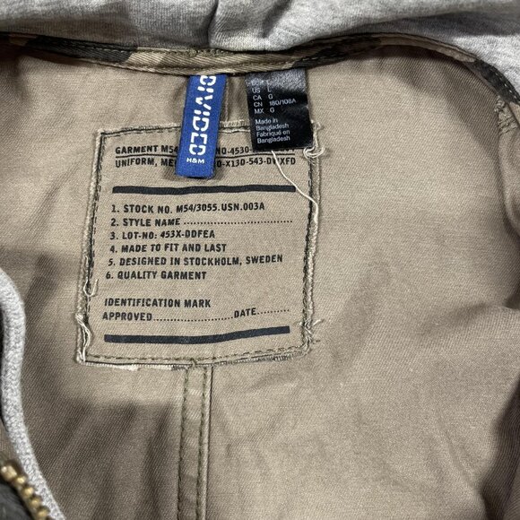 H&M Divided Jacket Mens Large Camo Hooded Military Field Utility Zip 4 Pocket - Picture 2 of 15